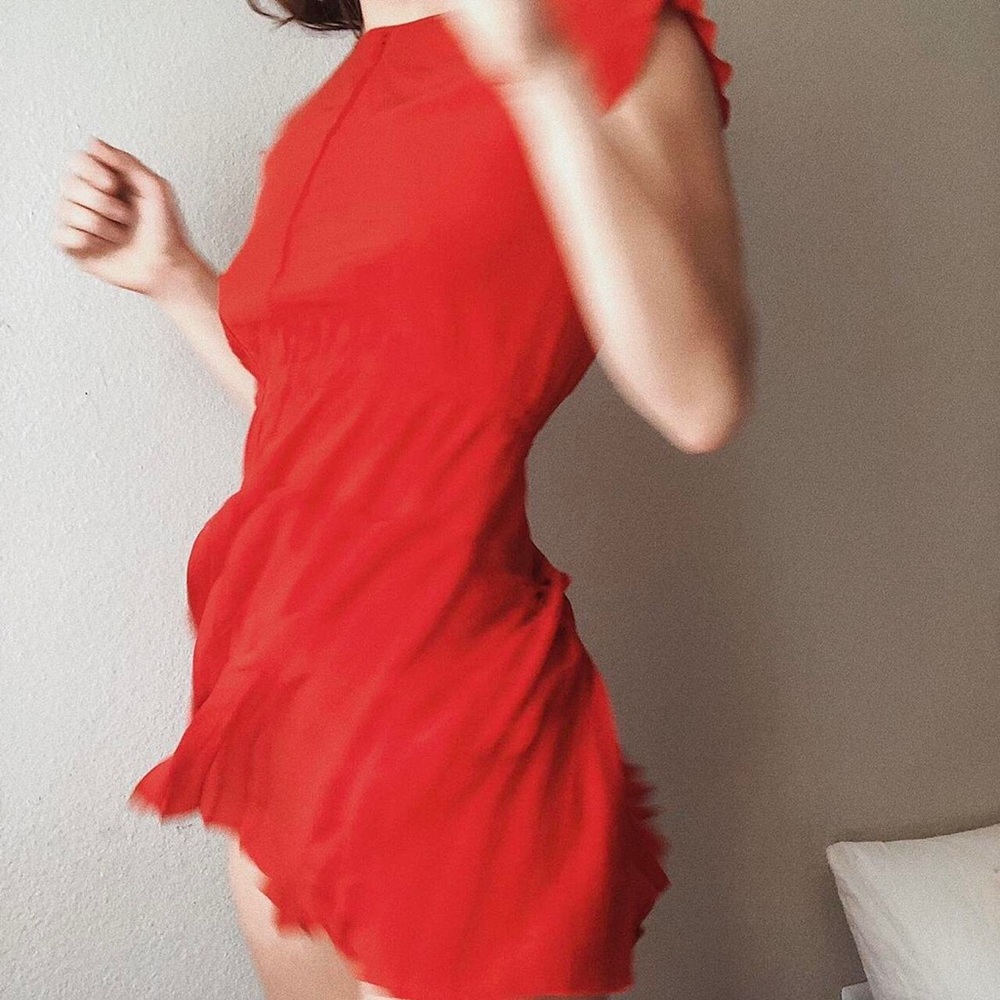 Madewell™ Pleated Silk Mini Dress in Cherry